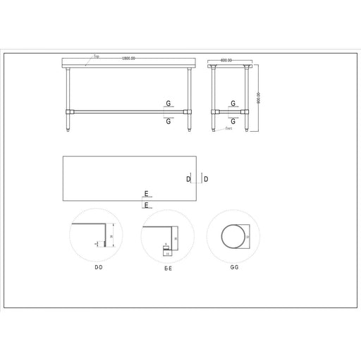 Commercial Stainless Steel Work Table No Bottom shelf 1800x600x900mm |  WT60180GNU Makfry