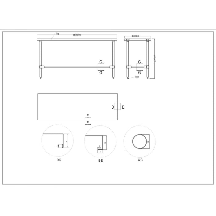 B GRADE Commercial Stainless Steel Work Table No Bottom shelf 1800x600x900mm |  WT60180GNU B GRADE