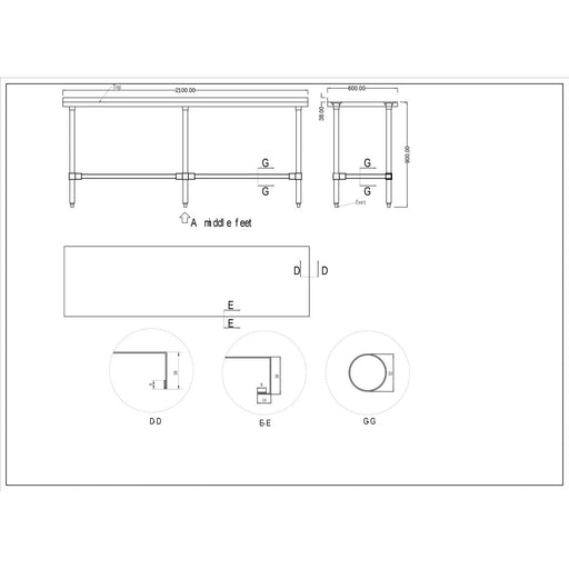 B GRADE Commercial Stainless Steel Work Table No Bottom shelf with Upstand 2100x600x900mm |  WT60210GBNU B GRADE Makfry