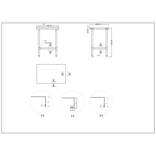Commercial Stainless Steel Work Table Bottom shelf Upstand 700x600x900mm |  WT6070GB Makfry