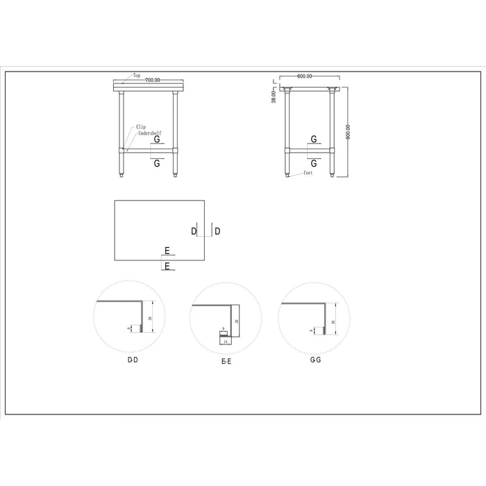 B GRADE Commercial Stainless Steel Work Table Bottom shelf Upstand 700x600x900mm |  WT6070GB B GRADE