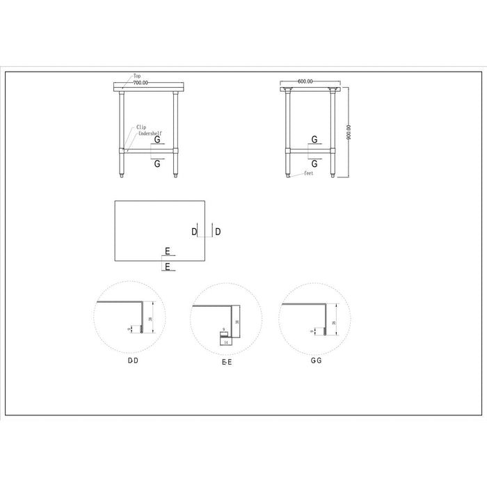 Commercial Stainless Steel Work Table Bottom shelf 700x600x900mm |  WT6070G Makfry