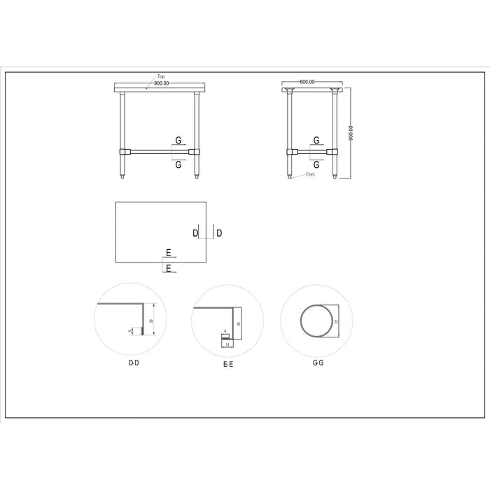 B GRADE Commercial Stainless Steel Work Table No Bottom shelf 900x600x900mm |  WT6090GNU B GRADE