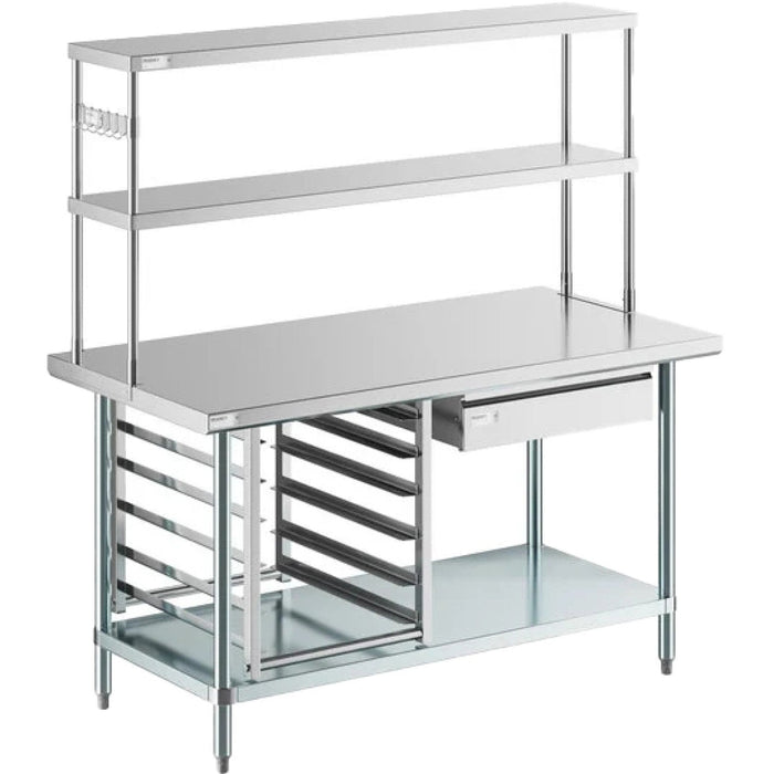 Commercial Stainless Steel Work Table With Overshelf, Drawer &Amp; Gn Pan Rack 1500x700x1700mm | Wt70150 Ps Makfry