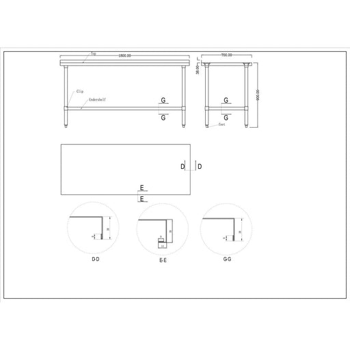 Commercial Stainless Steel Work Table Bottom Shelf Upstand 1800x700x900mm | Wt70180 Gb Makfry