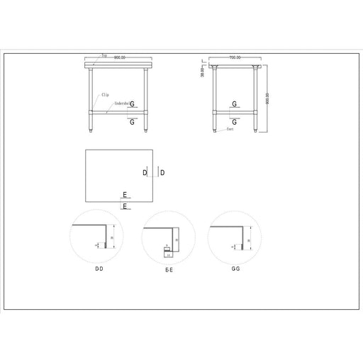 Commercial Stainless Steel Work Table Bottom shelf Upstand 900x700x900mm |  WT7090GB Makfry