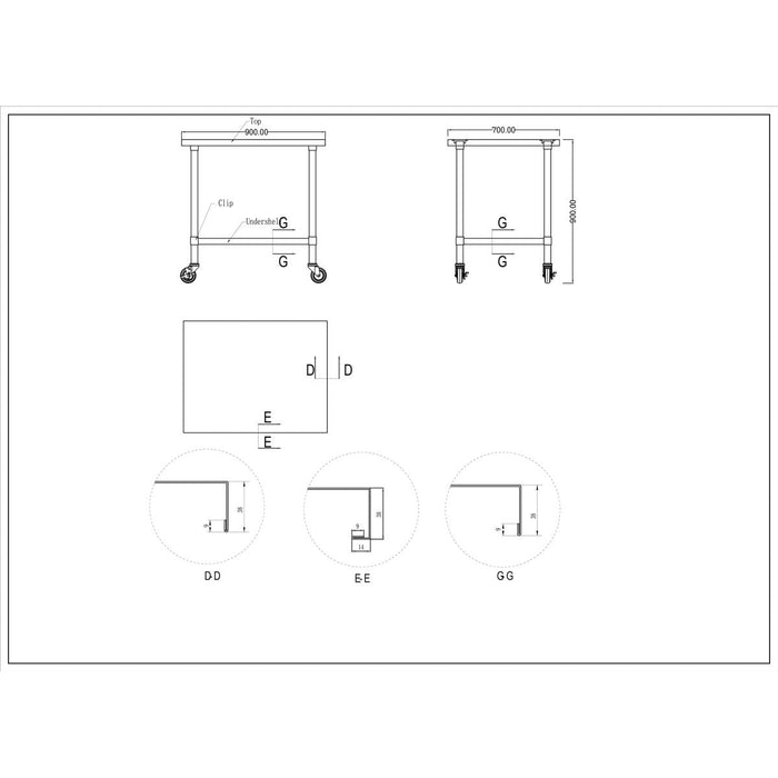 Commercial Mobile Stainless Steel Work Table Bottom shelf 900x700x900mm |  WT7090GMOBILE Makfry