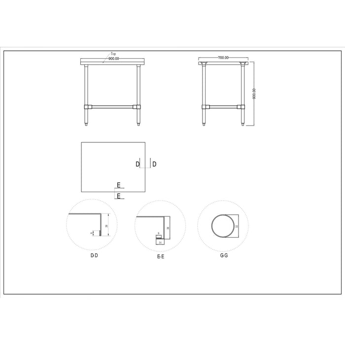 B GRADE Commercial Stainless Steel Work Table No Bottom shelf 900x700x900mm |  WT7090GNU B GRADE