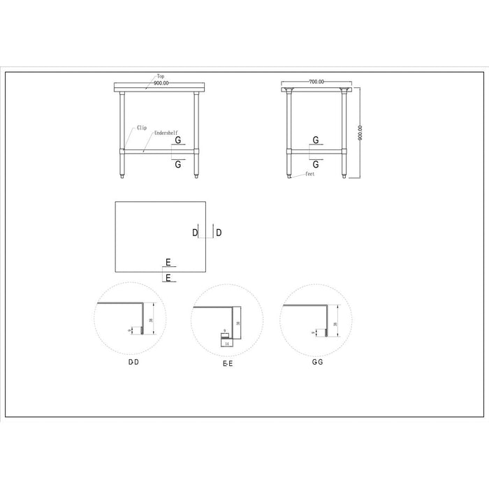 Commercial Stainless Steel Work Table Bottom shelf 900x700x900mm |  WT7090G Makfry
