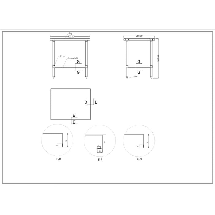 B GRADE Commercial Stainless Steel Work Table Bottom shelf 900x700x900mm |  WT7090G B GRADE