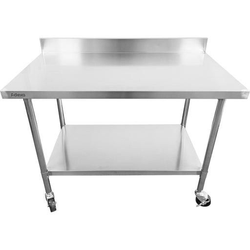B GRADE Commercial Mobile Work table with Adjustable feet Stainless steel Bottom shelf Rear upstand 1400x600xx850/930mm |  WT60140C B GRADE Makfry