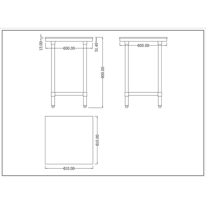 B GRADE Commercial Stainless Steel Cutting Board Table 600x600x900mm |  WTC60602G B GRADE