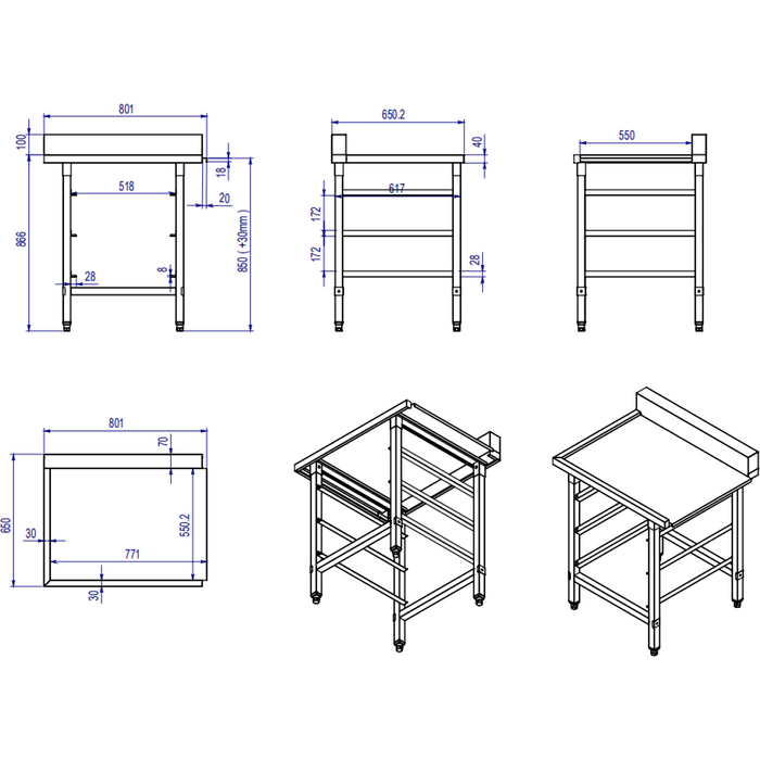 Unloading table Left side 600x650x850mm With dishwasher basket rack With splashback Stainless steel |  WTF6065R