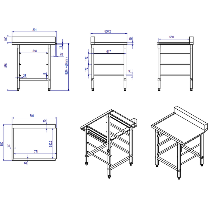 B GRADE Unloading table Right side 600x650x850mm With dishwasher basket rack With splashback Stainless steel |  WTF6065L B GRADE