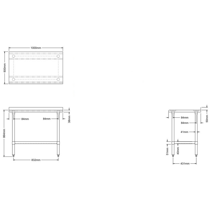 Commercial Work table Stainless steel Rear upstand Bottom shelf 1000x600x900mm |  WTG600X100050R Makfry