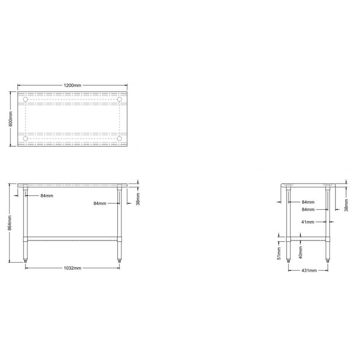 Commercial Work table Stainless steel Bottom shelf 1200x600x900mm |  WTG600X1200 Makfry