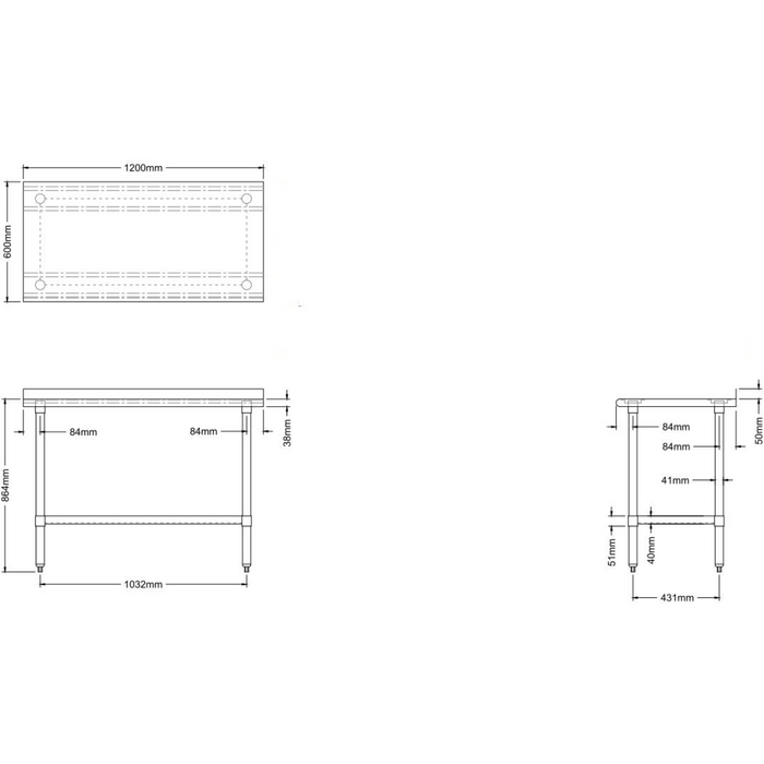 Commercial Work table Stainless steel Rear upstand Bottom shelf 1200x600x900mm |  WTG600X120050R Makfry