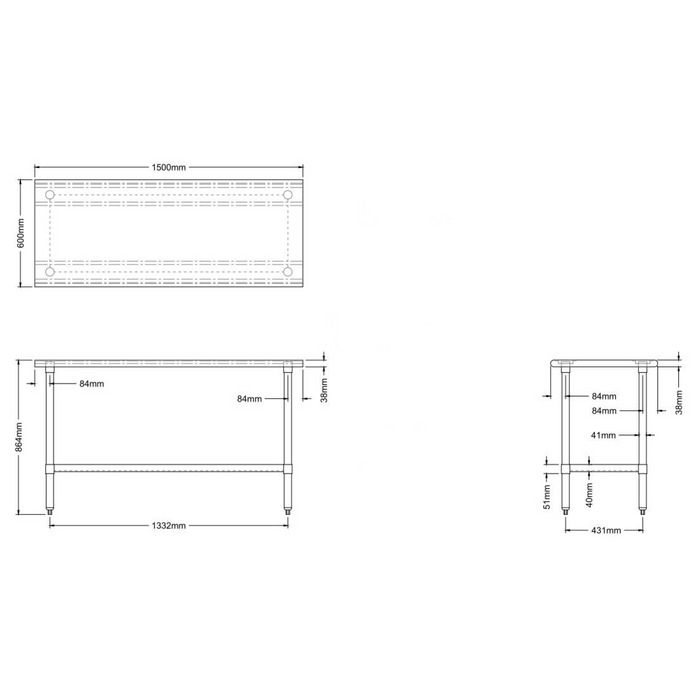 B GRADE Commercial Work table Stainless steel Bottom shelf 1500x600x900mm |  WTG600X1500 B GRADE