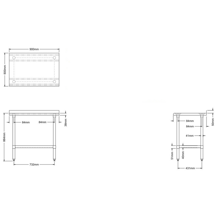 Commercial Work table Stainless steel Rear upstand Bottom shelf 600x600x900mm |  WTG600X60050R Makfry