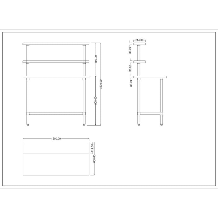 B GRADE Stainless Steel Prep table 1200mm Width 2 x Top Shelf & 1 x Undershelf |  WTS60120 B GRADE