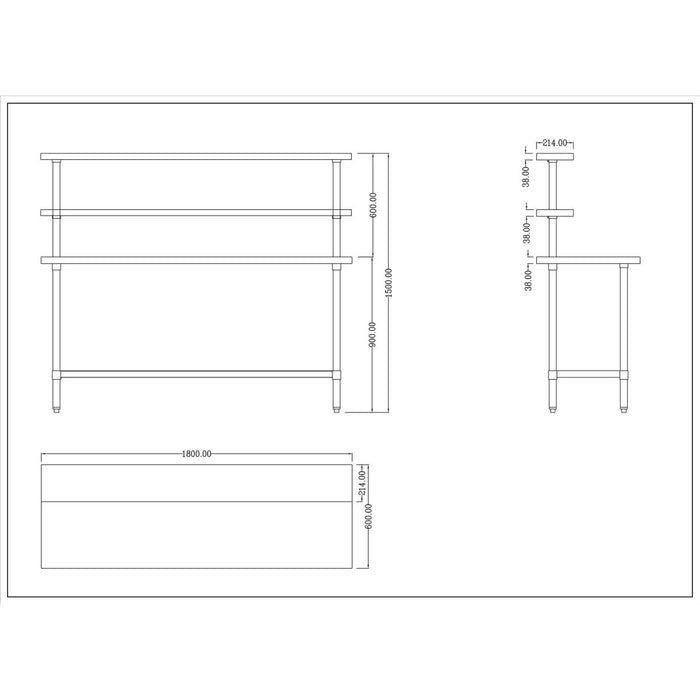 Stainless Steel Prep table 1800mm Width 2 x Top Shelf & 1 x Undershelf |  WTS60180