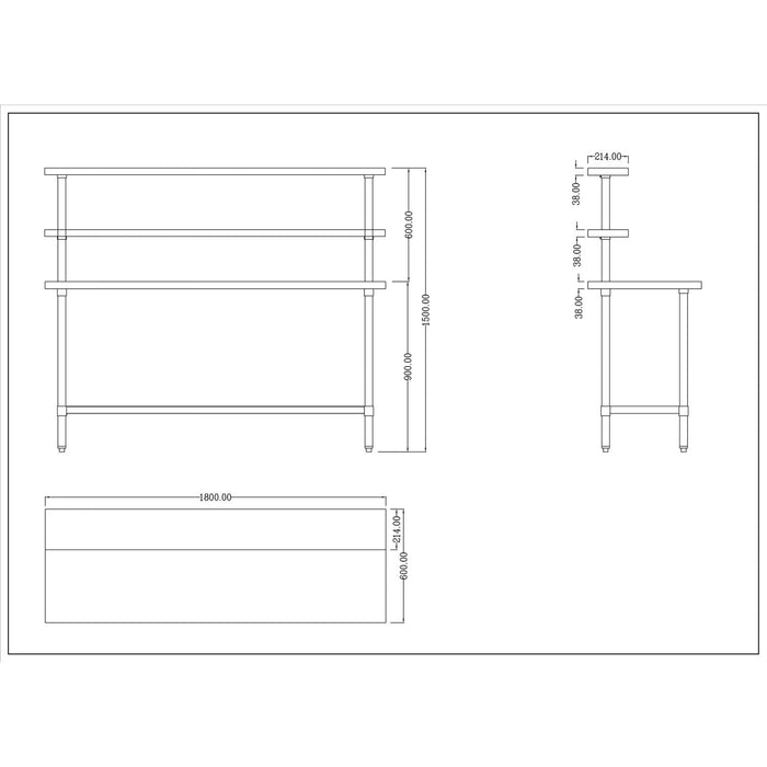 B GRADE Stainless Steel Prep table 1800mm Width 2 x Top Shelf & 1 x Undershelf |  WTS60180 B GRADE