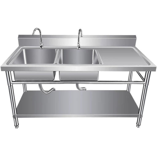 Commercial Sink Stainless Steel 1400x600x850mm 2 Bowls Left Splashback Undershelf | Wudbs14060 Left Makfry