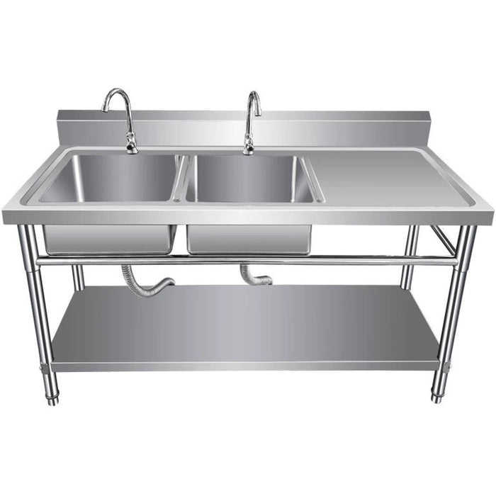B Grade Commercial Sink Stainless Steel 1400x600x850mm 2 Bowls Left Splashback Undershelf | Wudbs14060 Left B Grade Makfry