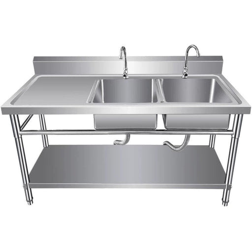 Commercial Sink Stainless Steel 1400x600x850mm 2 Bowls Right Splashback Undershelf | Wudbs14060 Right Makfry