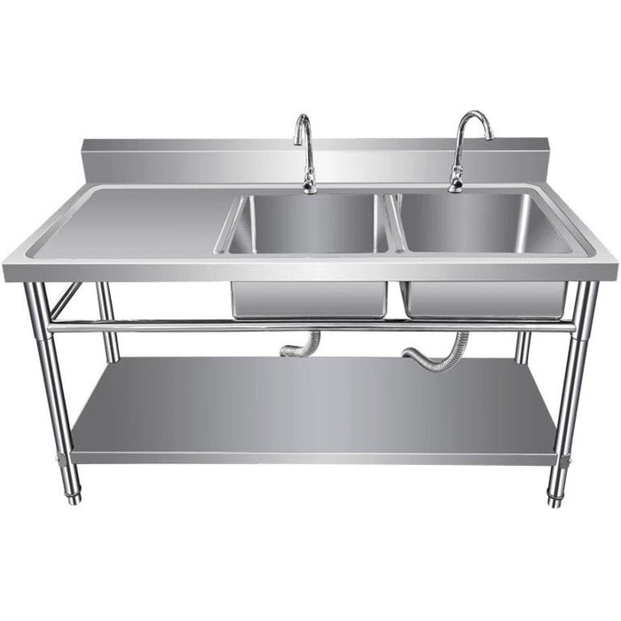 B Grade Commercial Sink Stainless Steel 1400x600x850mm 2 Bowls Right Splashback Undershelf | Wudbs14060 Right B Grade Makfry