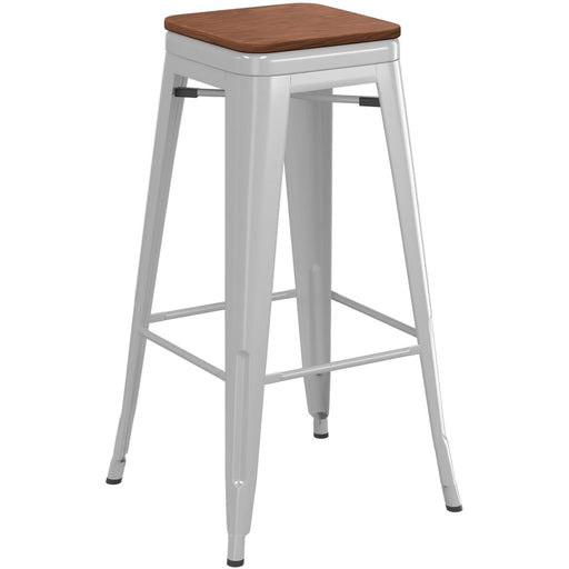 High Bar stool with Wooden seat Steel Grey Indoors |  WW166G Makfry