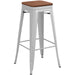 High Bar stool with Wooden seat Steel Grey Indoors |  WW166G Makfry