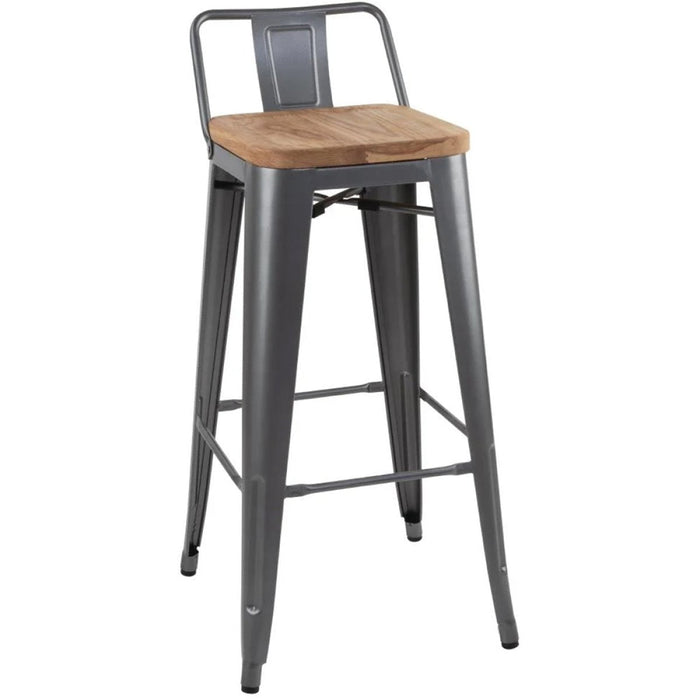 High Bar Stool Steel Grey with Wooden Seat and High Backrest Indoors |  WW172G Makfry