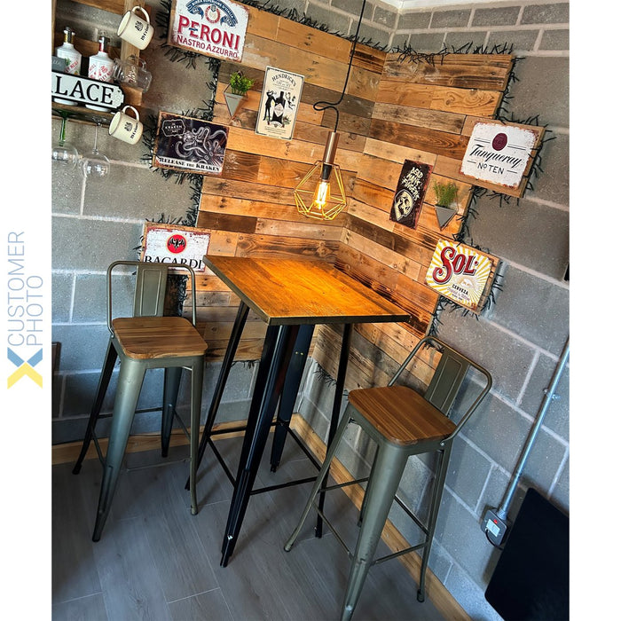 High Bar Table 600x600mm Indoors Black & Pine |  WW174 Makfry