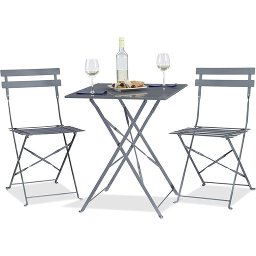Folding Bistro Set Table & 2 Chairs Grey |  WW178GREY Makfry