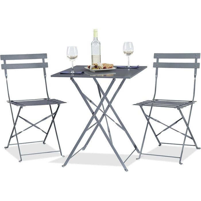 Folding Bistro Set Table & 2 Chairs Grey |  WW178GREY Makfry