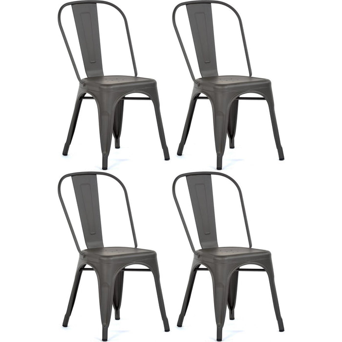 4pcs Bistro Dining Chair Steel Dark Grey Indoors |  WW60G Makfry