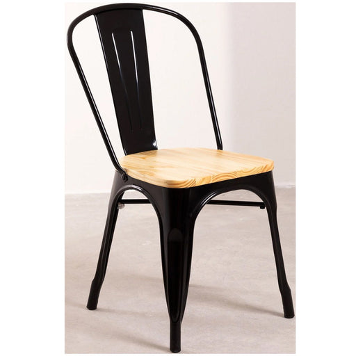 Bistro Dining Chair with Wooden seat Steel Black Indoors |  WW60B Makfry