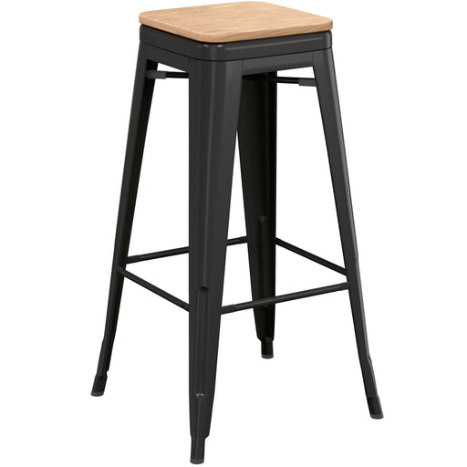 High Bar stool with Wooden seat Steel Black Indoors |  WW61B Makfry