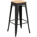 High Bar stool with Wooden seat Steel Black Indoors |  WW61B Makfry