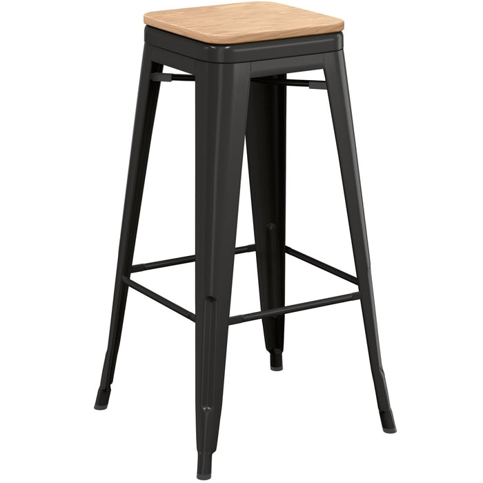 B GRADE High Bar stool with Wooden seat Steel Black Indoors |  WW61B B GRADE Makfry