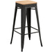 B GRADE High Bar stool with Wooden seat Steel Black Indoors |  WW61B B GRADE Makfry