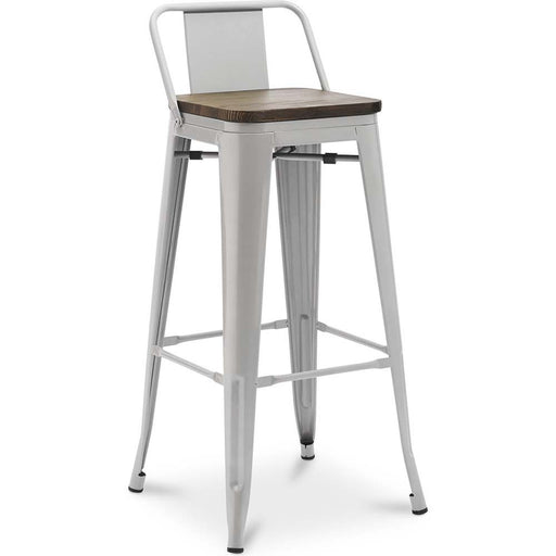 High Bar Stool Light Grey with Wooden Seat and Backrest Indoors |  WW62BGREY Makfry