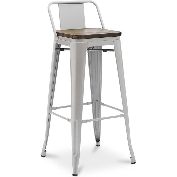 High Bar Stool Light Grey with Wooden Seat and Backrest Indoors |  WW62BGREY Makfry