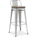High Bar Stool Light Grey with Wooden Seat and Backrest Indoors |  WW62BGREY Makfry