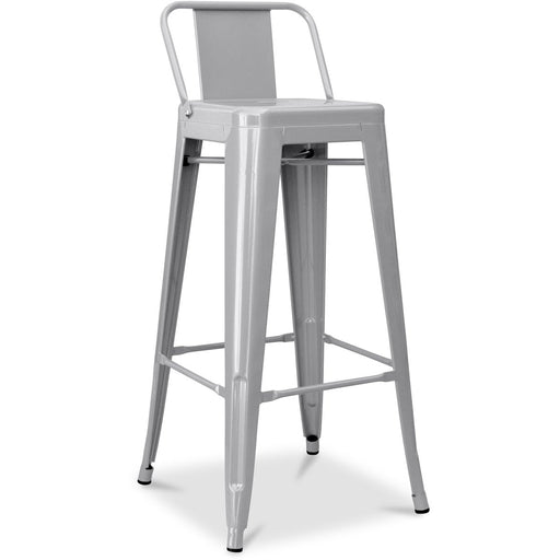 High Bar Stool Steel Grey with Backrest Indoors |  WW62G Makfry
