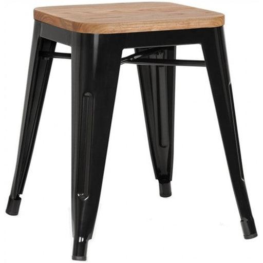 Bistro Low Stool with Wooden seat Steel Black Indoors |  WW65B Makfry