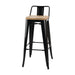 High Bar Stool Steel Black with Wooden Seat and Backrest Indoors |  WW62B Makfry