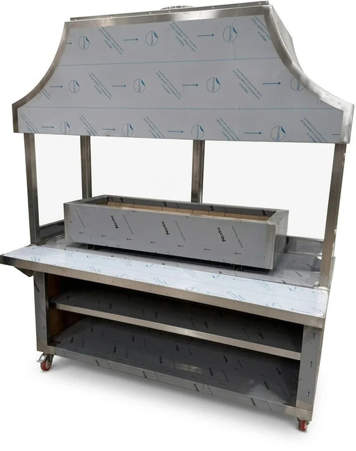 Canmac 120cm Stainless Steel Turkish Mangal Grill Station with Charcoal Grill, Glass Display & Canopy Canmac Catering Equipment