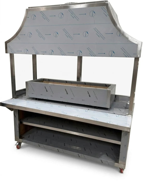 Canmac 120cm Stainless Steel Turkish Mangal Grill Station with Charcoal Grill, Glass Display & Canopy Canmac Catering Equipment